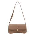 Chic tan brown faux leather shoulder bag with gold oval clasp and adjustable strap - Khaki