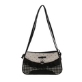 Borsa baguette in pizzo bianco e nero con stampe a cuore e volant a scacchi - Nero