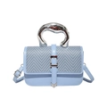 Chic light blue crossbody bag with herringbone weave flap and silver wave handle - Blue