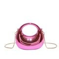 Mini bolso de noche de acrílico rosa metalizado con cadena dorada y asa de anillo - Rosa