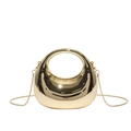 Bolso de fiesta dorado brillante con asa metálica circular y cadena de hombro - Dorado