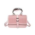 Pink woven leather handbag for women featuring a unique liquid silver metal handle - Pink