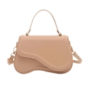 Elegant beige saddle shoulder bag with irregular curved flap and golden metal hardware - Khaki