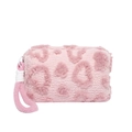 Bolso de felpa rosa con diseño de leopardo de corazón y textura suave de piel sintética - Rosa Claro