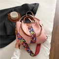 Borsa da donna in pelle PU rosa e marrone con tracolla in tessuto colorato - Rosa