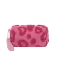 Neceser de terciopelo rosa con estampado de leopardo y tirador decorativo - Rosa