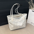 Lichtgrijze oversized shopper met jacquard bloemenpatroon en dubbele schouderbanden - Tote Bag Stijl (Zonder Hanger) / Wit (Zonder Hanger)
