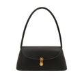 Minimalist black leather underarm bag with a modern gold U-shaped metal buckle clasp - Black