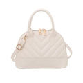 Elegant white shell-shaped tote bag with V-quilted faux leather and gold zippers - White