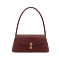 Minimalist burgundy leather square handbag with golden clasp and single round handle - Red