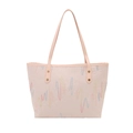 Borsa tote rosa chiaro con ricami colorati a onde e manici con rivetti in metallo - Rosa