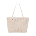 Borsa tote crema con ricami colorati e spalline in pelle vista frontale pulita - Bianco