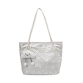 Off-white large capacity tote bag with geometric texture and plush cloud pendant - White (With Charm)