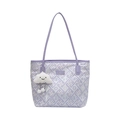 Ethnic style lavender purple tote bag with geometric embroidery and cloud charm - Deep Purple (With Charm)