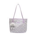 Lavender large tote bag with silver floral patterns and cloud pendant accessory - Light Purple (With Charm)
