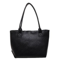 Minimalist black woven tote bag with premium texture and long shoulder straps for daily commute - Black