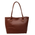 Brown woven texture tote bag with large capacity and double handles for daily commute - Brown