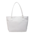 Minimalist white tote bag with textured weave pattern and dual shoulder straps - White