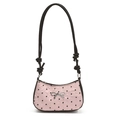 Sac rose matelassé à imprimé cœur avec nœud argenté et bandoulière noire - Cœur Rose avec Charme