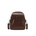 Retro dark brown crossbody phone bag with white stitching and gold metal hardware - Brown