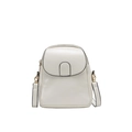 Minimalist white textured mini crossbody bag with golden hardware and flap closure - White