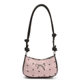 Sac à bandoulière rose à motif nœuds avec pendentif argenté et nœud noir élégant - Nœud Rose avec Charme