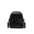 Trendy black patent leather small crossbody bag with white stitching and gold hardware - Black