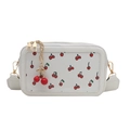 Fashionable white crossbody square bag featuring cherry prints and red cherry charm - White With Pendant