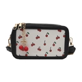 Fresh sweet cherry print small square crossbody bag with wide shoulder strap in white - Black With Pendant
