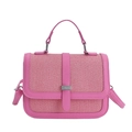 Elegante bolso bandolera de tejido rosa con ribete de cuero y asa superior - Rosa