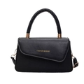 Chic black flap crossbody bag with fashion gold lettering and leather handle - Black