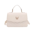 Creamy white crossbody bag with quilted pattern and gold butterfly clasp detail - White