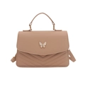 Quilted dusty rose crossbody bag with elegant white butterfly buckle and top handle - Khaki