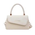 Minimalist cream shoulder bag with leather weave textures and gold metal hardware - Off White