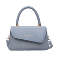 Modern light blue crossbody bag with woven texture and gold fashion lettering - Blue
