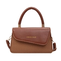 Elegant dark brown structured small flap bag with top handle and crossbody strap - Brown