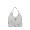 Witte canvas draagtas met zwart bloemenpatroon en geweven label van Creative Cat - Wit