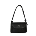 Classic black leather underarm bag with silver bow ornament and knotted shoulder strap - Black