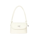 Elegant cream white crossbody bag with a metal bow accent and slim knotted shoulder strap - White