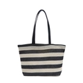 Minimalistische gestreifte Web-Tote-Bag mit viel Platz und schmalen schwarzen Trägern - Schwarz