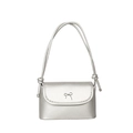 Silver mini square crossbody bag with metallic bow detail and knotted shoulder strap - Silver