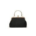 Retro schwarze Handtasche mit floralem Jacquard und goldenem Metallgriff und Kette - Schwarz