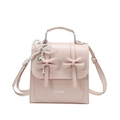 Pink faux leather backpack with decorative bows and pearl charm accessory - Pink with Pendant