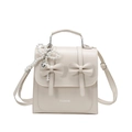 Beige chic bow backpack for women with faux pearl heart pendant and fashion text print - White with Pendant