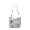 White quilted tote bag with black bows and a cute plush cloud charm detail - With Cloud Pendant / White
