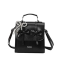 Sweet black square tote with bow accents and pearl charm on white background - Black with Pendant