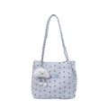 Light blue quilted bow tote bag with woven straps and a plush cloud charm accessory - With Cloud Pendant / Blue