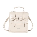 Cream white PU leather bow mini backpack with silver fashion text in a minimalist design - White Without Pendant