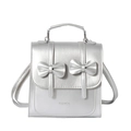 Silver bow backpack with a metallic finish and top handle for commuter style - Silver No Pendant