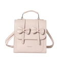 Pink faux leather college style backpack with double bows and fashion lettering - Pink Without Pendant